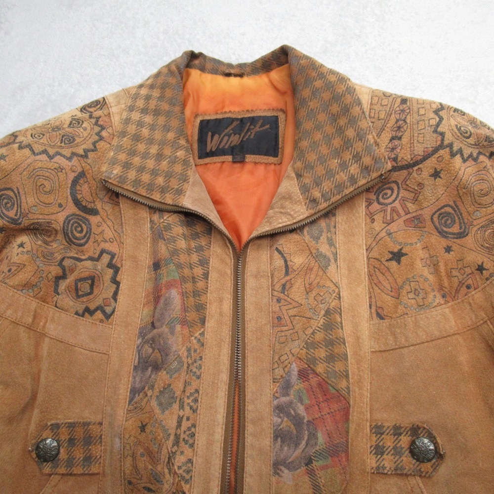 Winlit Genuine Leather Jacket Women Medium Brown Western NEEDS ZIPPER REPAIR VTG - Picture 14 of 16